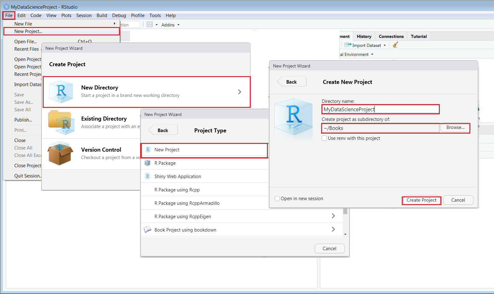 Create a new project in RStudio 