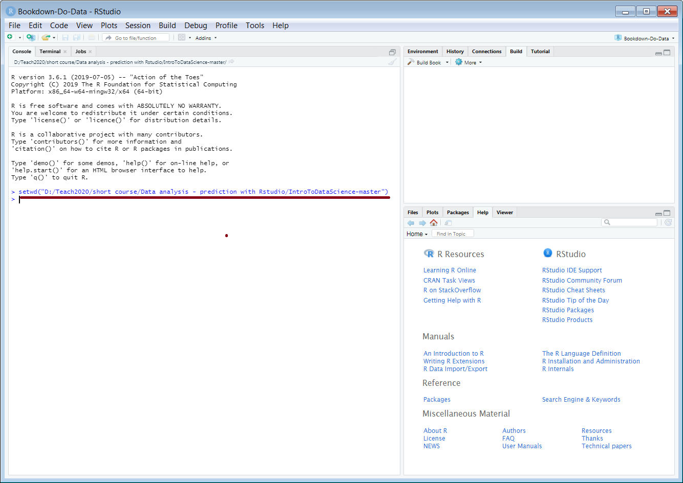 Set a working directory with R command in Console